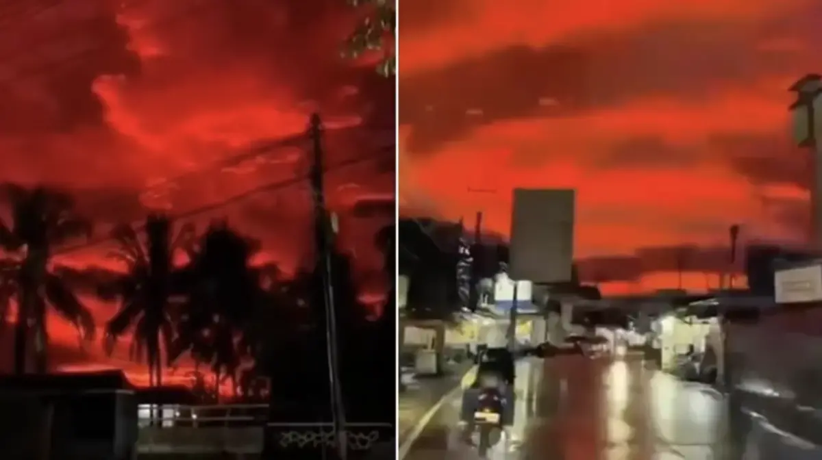 ▲整片天色在短時間內轉為深紅色，如同被染上血色，不少居民抬頭目睹後驚呼連連。（圖／翻攝自臉書）