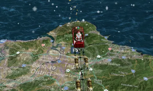 ▲北美防空司令部（NORAD）的聖誕老公公追蹤器，顯示他的雪橇在台灣時間24日晚間22點41分抵達台灣台北上空。（圖／NORAD）