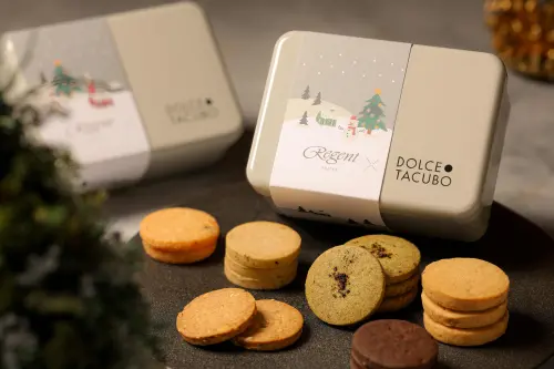 ▲台南晶英推出同集團晶華酒店與東京代官山人氣甜點店 Dolce Tacubo聯名聖誕禮盒，提供自取服務。（台南晶英提供）