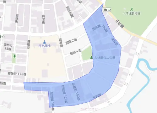 ▲嘉義縣大林鎮12月26日停水影響範圍。（圖／台灣自來水公司water.gov.tw/）
