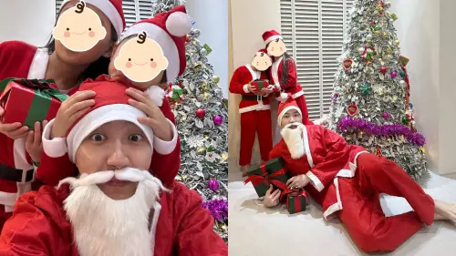 ▲江宏傑（前）扮成聖誕老公公和家人歡度聖誕節。（圖／江宏傑x桌球IG＠chiang_hung_chieh）