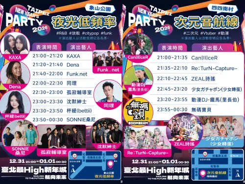 ▲象山公園、四四南村多元舞台，節目表一圖看懂。（圖／翻攝自台北旅遊網FB）