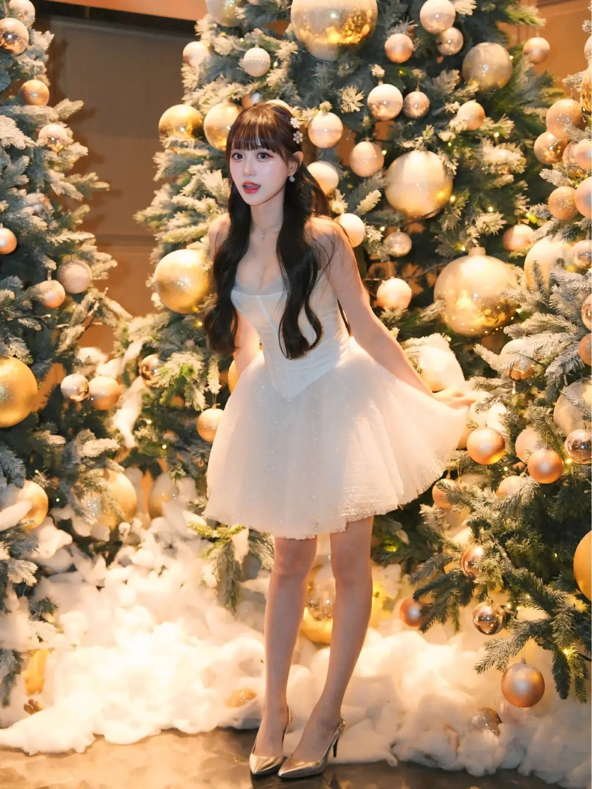 ▲邊荷律聖誕樹前彎腰，畫面美不勝收，5萬多人眼睛吃冰淇淋。（圖／변하율 / 邊荷律IG@yuling34）