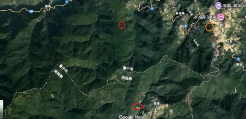 ▲本月發現台灣黑熊的三處地點（紅圈處）皆相近，但無法確定是否同一隻。（圖／翻攝google地圖，2025.12.26）