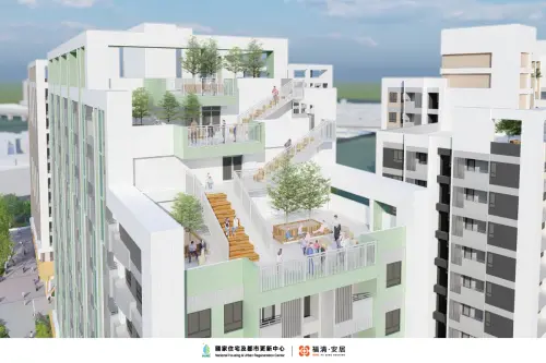 ▲「福清安居」社宅也設置店鋪並透過留設沿街綠化開放空間，提升周邊鄰里整體生活機能。（圖／國家住都中心提供hurc.org.tw）