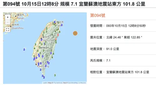 ▲2004年同一天，宜蘭蘇澳地震站東方101.8公里，也發生規模7.0地震。（圖／翻攝自中央氣象署地震測報中心scweb.cwa.gov.tw）
