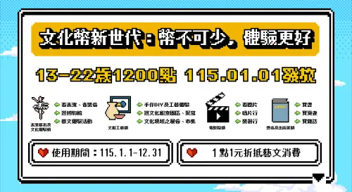 文化幣「13至22歲」有1200點！領取時間、資格、賺點秘訣一次看
