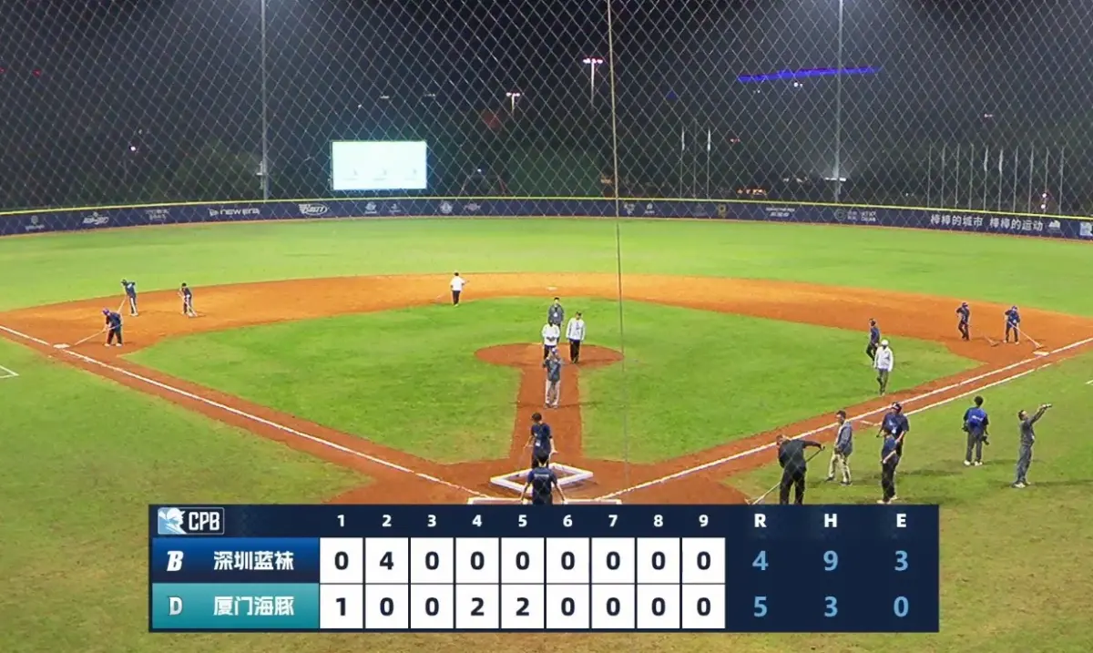 ▲中國棒球城市聯賽（CPB）將在明年元旦正式點燃戰火，昨日舉行熱身賽，不過轉播圖卡似乎也在「熱身」，5局中場休息時，提前將6至9局的數字掛蛋，讓觀眾誤以為賽事已經結束。（圖／截圖自CPB官方微博）