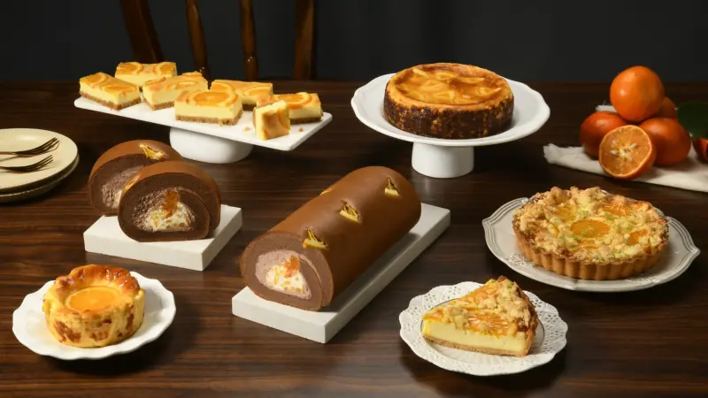 ▲亞尼克與金針菇自創「金家ㄟ」攜手打造的「濟州橘風巧克力生乳捲」，同場加映滿滿柑橘系甜點。（圖／亞尼克提供）