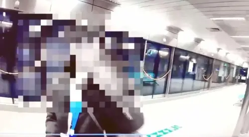 ▲29日高雄捷運上一名婦人不斷對著周圍乘客謾罵遭警方請下車。（圖／翻攝畫面）