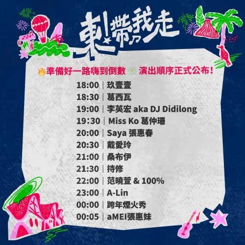 ▲2026台東跨年晚會表演卡司陣容、出場順序一圖看。（圖／台東跨年晚會臉書）