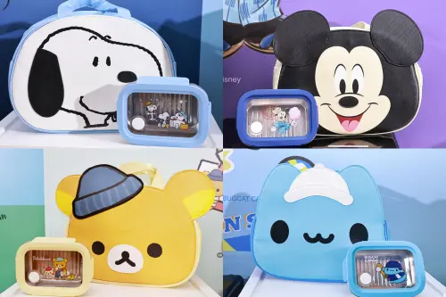 ▲▲7-11春節福袋，499元大頭造型手提袋+可微波不鏽鋼餐盒+紅包袋，推出7種IP選擇，分別為貓貓蟲咖波、KITTY、KUROMI、SNOOPY、奇奇蒂蒂、迪士尼、拉拉熊。（圖／記者吳翊緁攝）