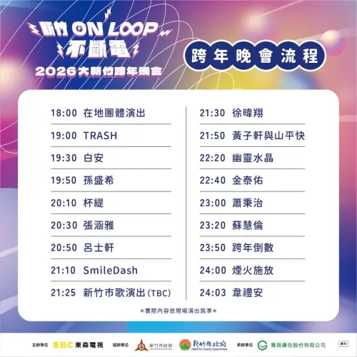 ▲2026大新竹跨年晚會節目時間表。（圖／新竹市政府）