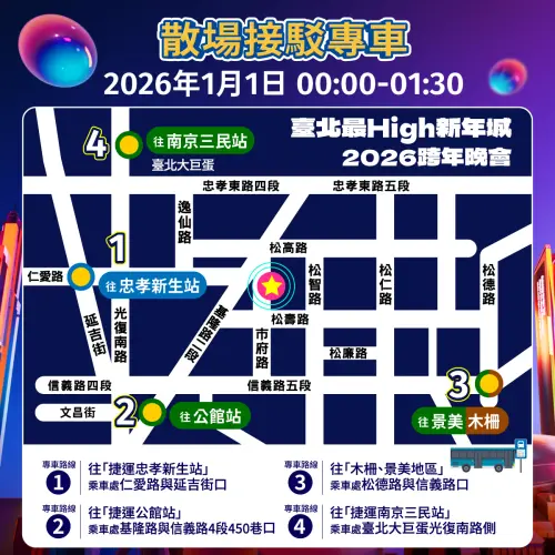 ▲台北最High新年城跨年散場接駁專車地圖。（圖／翻攝自台北旅遊網FB）