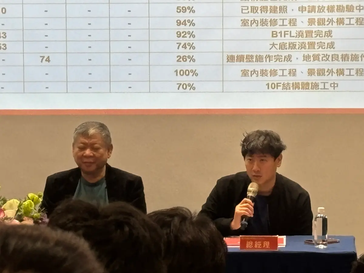 ▲愛山林（2540）法說會直擊：董事長祝文宇（左）針對 2025 年千億餘屋定調「2026 讓利策略」，並點名看好 A7 重劃區地板價。圖右為愛山林建設總經理祝藝。（圖／記者徐銘穗攝 2025.12.30）
