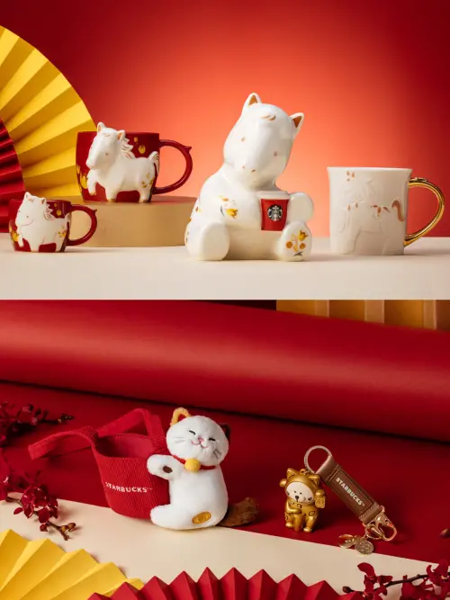 ▲新年除了可愛的馬年新品，還有招財貓與開運達摩設計。（圖／星巴克starbucks.com.tw）