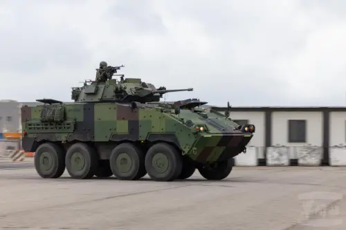 An ROC Army armored vehicle takes part in an exercise to defend critical infrastructure. (MND)