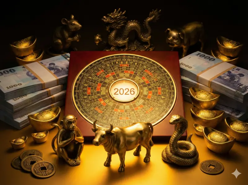 ▲高輔進易經解析2026生肖運勢，誰是財運排名榜首？避開破財危機，元旦理財必看。（圖／AI生成）