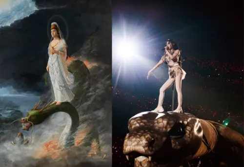 蔡依林騎巨蟒繞大巨蛋！粉絲驚呼根本觀音下凡　該名畫是日本國寶
