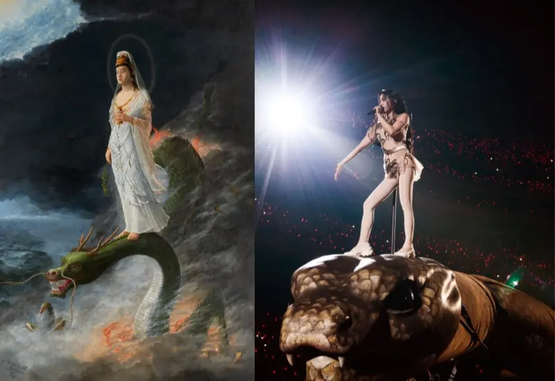 蔡依林騎巨蟒繞大巨蛋！粉絲驚呼根本觀音下凡　該名畫是日本國寶