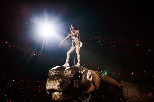 ▲蔡依林（如圖）一連三天在台北大巨蛋舉辦《PLEASURE》開唱，仔細看她腳上的鞋子，不是高跟鞋，而是好穿、好走、好跳的運動鞋。不用穿高跟鞋讓她直呼美夢成真，也鬆口表示，有動力加場了。（圖／凌時差音樂提供）