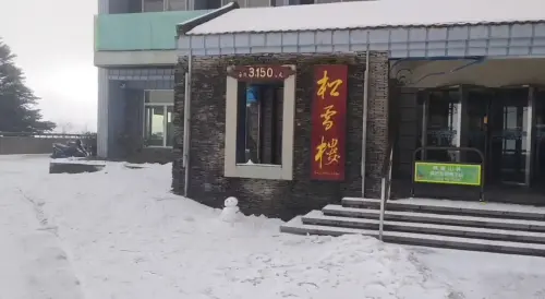 ▲松雪樓前地面蓋上一層薄薄的雪。（圖／林業及自然保育署南投分署提供，2026.01.02）