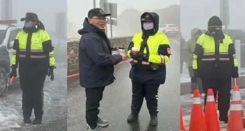 ▲爆紅女警一週來支援合歡山雪地交管任務（左至右），裝備不斷精進。（圖／翻攝畫面，2026.01.02）