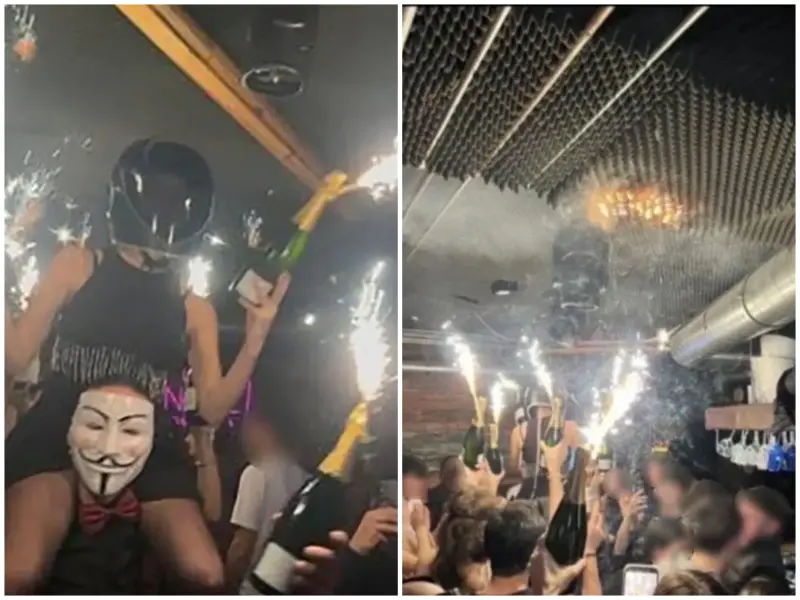 ▲瑞士跨年夜酒吧大火，造成嚴重傷亡，檢方認定起火主因就是煙火香檳上的仙女棒點燃天花板釀禍。（合成圖／翻攝自X）