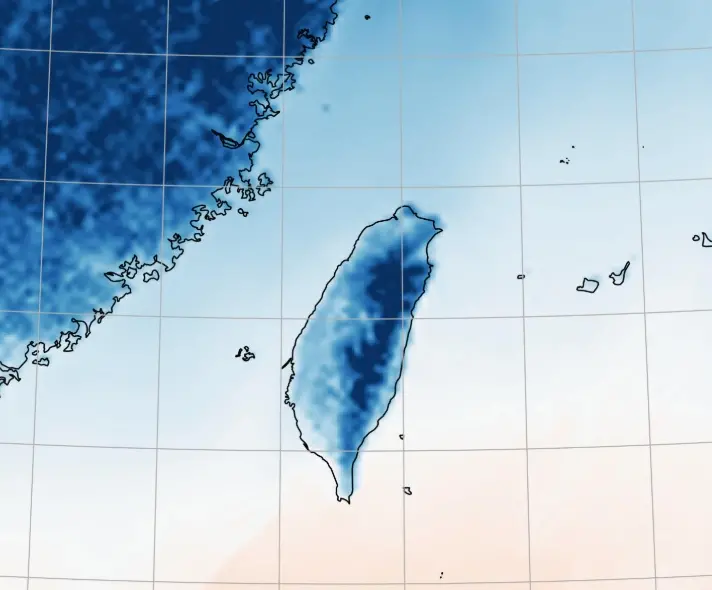 ▲今（3）日受到強烈冷氣團影響，各縣市清晨最低溫幾乎都降到10℃以下，全台灣急速冷凍都變成藍色。（圖/NCDR）