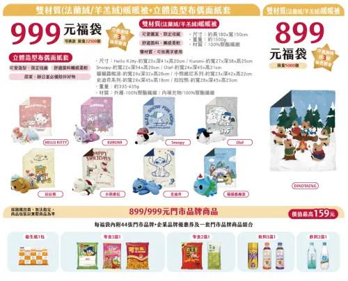 ▲7-11聖誕節福袋買一送一，原價899元～999元福袋組合。（圖／7-11.com.tw）