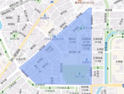 ▲台中市1月5日停水影響範圍。（圖／台灣自來水公司water.gov.tw/）