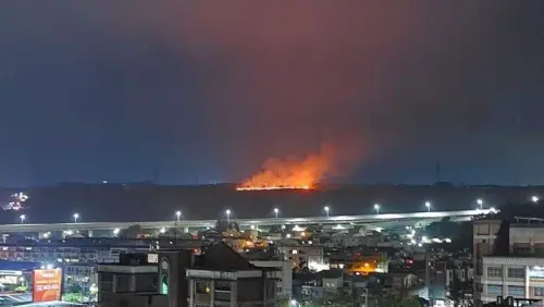 台中沙鹿火燒山！橘紅火光伴濃煙狂竄　1000平方公尺草叢陷火海
