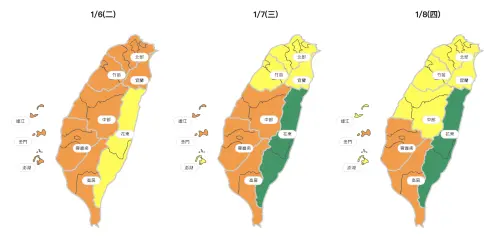▲偏北風挾帶境外污染物移入影響台灣及離島，除了花東外，今天各地空氣品質較差。（圖／環境部提供airtw.moenv.gov.tw）