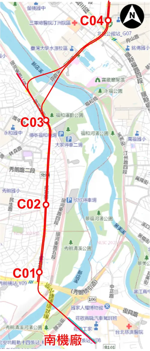 ▲中和光復線新北市段（舊稱「中和公館線」）規劃路線圖， 新北段預計設 4 座車站，直達公館站並串聯國父紀念館站。（圖／新北捷運局提供）