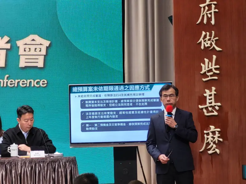▲行政院主計總處公務預算處處長許永議說明總預算受影響情形。（圖／記者陳佩君攝，2026.01.08）
