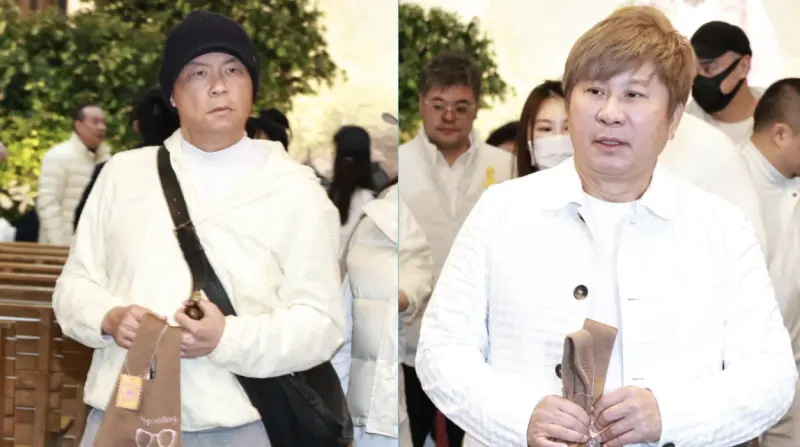 ▲藝人曾國城（左）悼念林光寧，飲用家屬準備的威士忌以表致意，胡瓜（右）則感慨告別式氣氛很好，「祝他一路好走。」黃小柔分享與其生前及家人互動，一字一句流露滿滿思念。（圖／記者吳翊緁攝影）