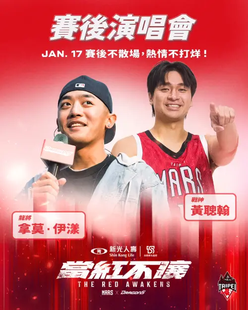 ▲披上戰神球衣，味全龍球星拿莫·伊漾不打籃球而是登台演唱，擁有阿美族血統的他，過去時常自彈自唱於社群直播當中與球迷互動，以好歌喉廣受喜愛，曾現場聽過他演唱的黃聰翰，得知這次將同日登台時笑說：「大家只想聽拿莫唱啦！」（圖／臺北台新戰神提供）