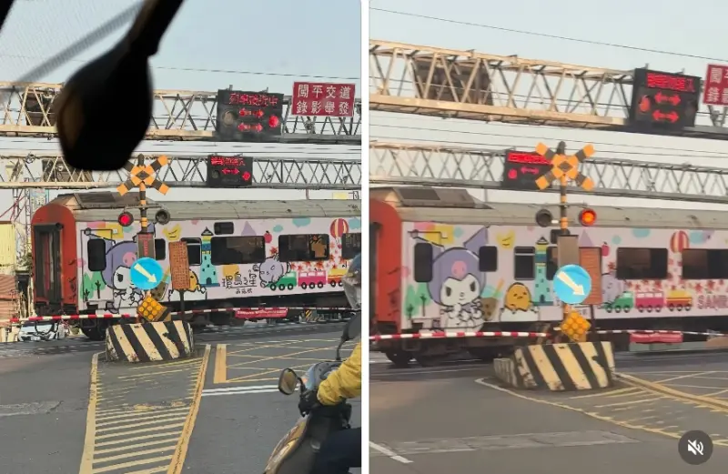 ▲環島之星庫洛米列車今（9）早8點15分，卡在新北樹林俊英街平交道，造成樹林到板橋間區間車嚴重誤點。（圖／Threads網友cc_eating授權）