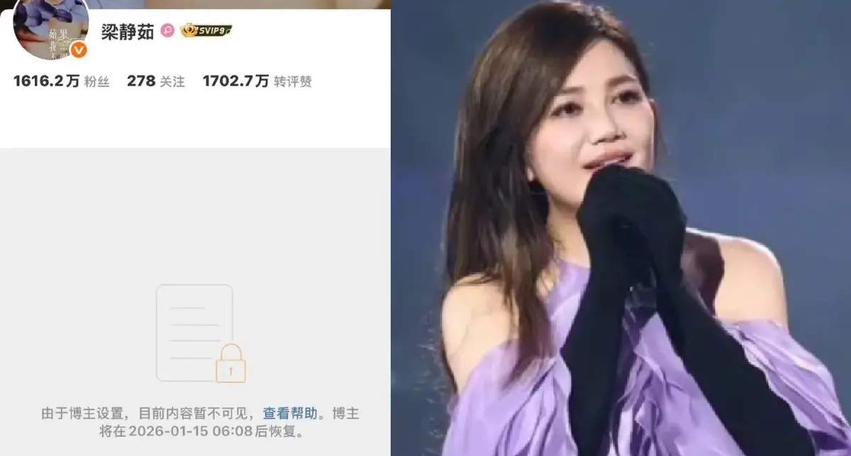 ▲歌手梁靜茹的官方微博8日突然關閉，中媒稱是因演唱會造型被罵發福才關閉，引發熱議。（圖／翻攝自微博）