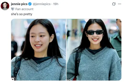 ▲Jennie起飛前還在笑　抵台突然大臭臉（圖／翻攝自X@jenniepics）