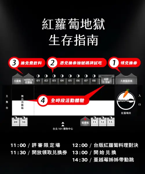 ▲《黑白大廚2》「台版紅蘿蔔地獄活動」活動流程（圖／翻攝NETFLIXTW IG）