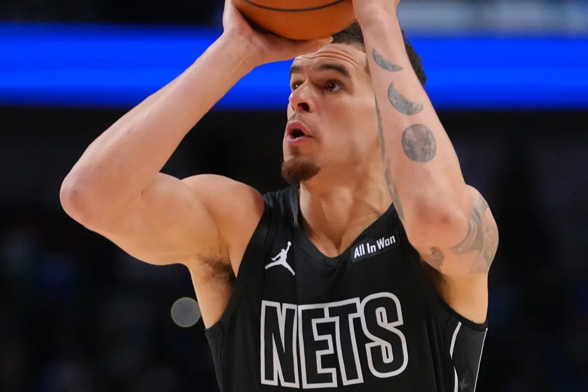 ▲布魯克林籃網隊明星前鋒「MPJ」小麥可·波特（Michael Porter Jr.）在今（13）日對陣達拉斯獨行俠隊的比賽中大放異彩，17投9中，其中包括6顆三分球，轟下28分。（圖／美聯社／達志影像）