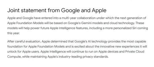 ▲Apple與Google正式發布聯合聲明，確認雙方已達成深度合作協議。（圖／翻攝官網）