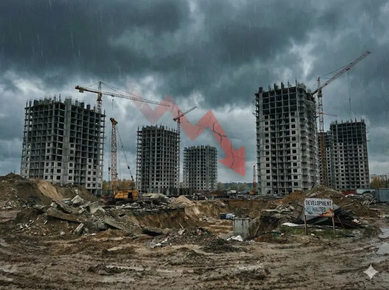 ▲房產趨勢專家李同榮示警，「土方之亂」導致成本失控，已成房市隱形核彈。若引發中小建商倒閉潮與爛尾樓風暴，恐加速房價「硬著陸」。（示意圖／AI 生成）