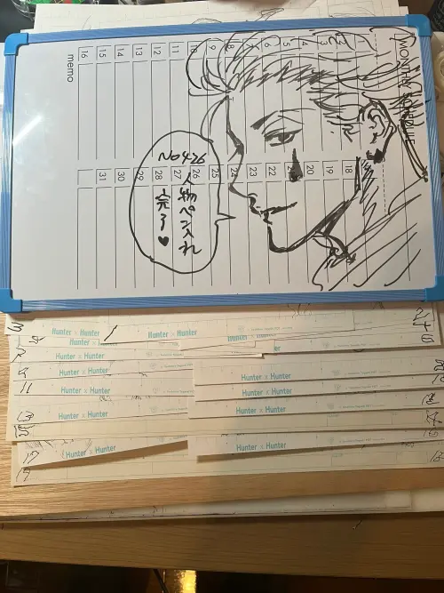 ▲冨樫也透露，一直到第426話的「角色線稿」都已經完成，並話上西索幫忙宣布。。（圖／X@Un4v5s8bgsVk9Xp）