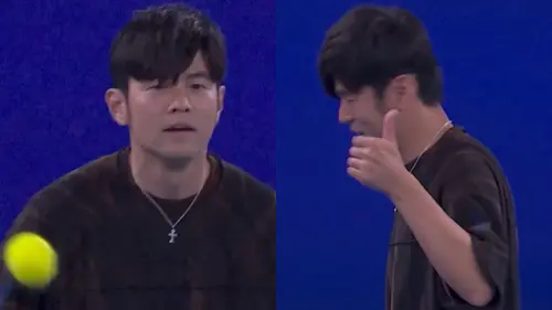 ▲周杰倫參戰澳網5秒被打敗，天王沒碰到球只能乾笑，觀眾則狂虧「連腳都沒移動」。（圖／Australian Open IG@australianopen）