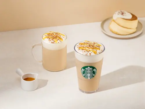 ▲星巴克新品「奶香烤舒芙蕾風味那堤」中杯170元、大杯185元、特大杯200元，另有「福吉茶那堤」中杯140元、大杯155元、特大杯170元。（圖／星巴克starbucks.com.tw）
