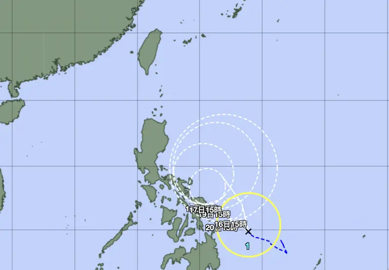 ▲洛鞍颱風（Nokaen，寮國提供，原意指燕子）今（15）日下午生成，編號是2026年第1號颱風。（圖／日本氣象廳）