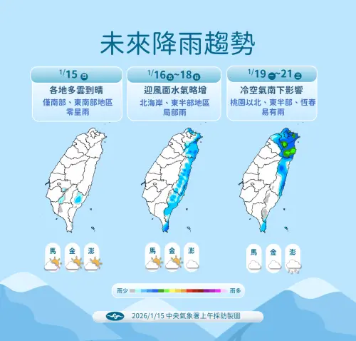 ▲本周五前台灣各地晴到多雲，周六開始受到洛鞍颱風影響，東半部、基隆北海岸降雨機率提高。（圖／中央氣象署cwa.gov.tw）