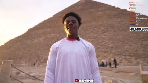 ▲Speed親赴埃及最大、同時也是世界七大奇景之一的古夫金字塔，並成功在內部進行直播。（圖／Youtube＠IShowSpeed）